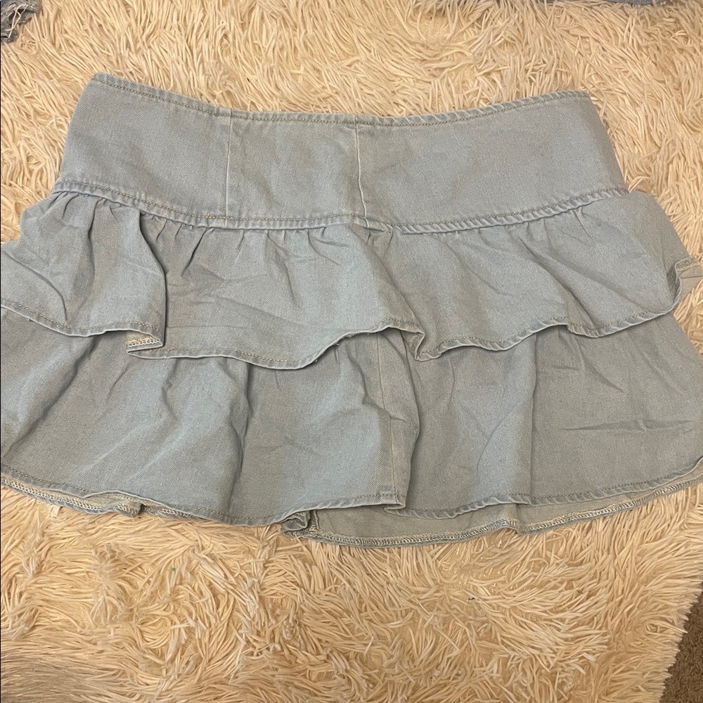 Light Gray Ruffled Denim Skirt
